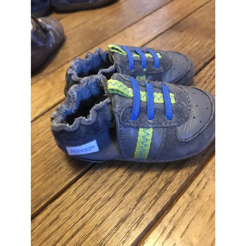 Robeez Grey And Blue Green Sneakers 0-6 size 1